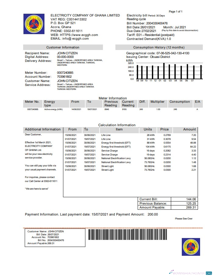 download download Ghana Electricity Company of Ghana utility bill
